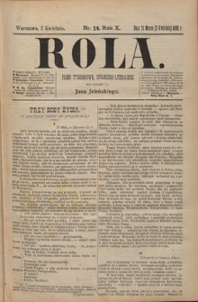 Rola : pismo tygodniowe, społeczno-literackie T. 10, Nr 14 (2 kwietnia 1892)