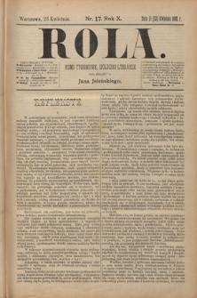 Rola : pismo tygodniowe, społeczno-literackie T. 10, Nr 17 (23 kwietnia 1892)