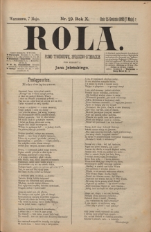 Rola : pismo tygodniowe, społeczno-literackie T. 10, Nr 19 (7 maja 1892)