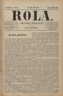 Rola : pismo tygodniowe, społeczno-literackie T. 10, Nr 20 (14 maja 1892)