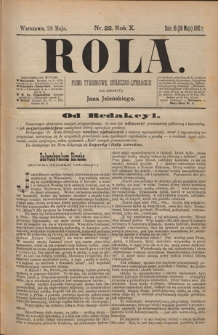 Rola : pismo tygodniowe, społeczno-literackie T. 10, Nr 22 (28 maja 1892)