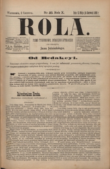 Rola : pismo tygodniowe, społeczno-literackie T. 10, Nr 23 (4 czerwca 1892)