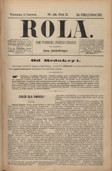 Rola : pismo tygodniowe, społeczno-literackie T. 10, Nr 24 (11 czerwca 1892)