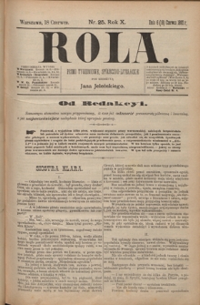 Rola : pismo tygodniowe, społeczno-literackie T. 10, Nr 25 (18 czerwca 1892)