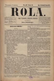 Rola : pismo tygodniowe, społeczno-literackie T. 10, Nr 27 (2 czerwca [2 lipca] 1892)
