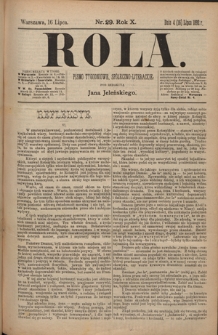 Rola : pismo tygodniowe, społeczno-literackie T. 10, Nr 29 (16 lipca 1892)