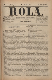 Rola : pismo tygodniowe, społeczno-literackie T. 10, Nr 31 (30 lipca 1892)