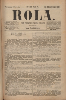 Rola : pismo tygodniowe, społeczno-literackie T. 10, Nr 32 (6 sierpnia 1892)