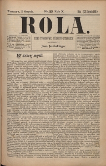 Rola : pismo tygodniowe, społeczno-literackie T. 10, Nr 33 (13 sierpnia 1892)