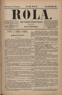 Rola : pismo tygodniowe, społeczno-literackie T. 10, Nr 35 (27 sierpnia 1892)