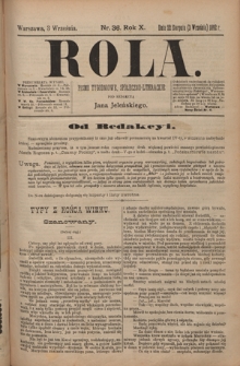 Rola : pismo tygodniowe, społeczno-literackie T. 10, Nr 36 (3 września 1892)
