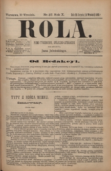 Rola : pismo tygodniowe, społeczno-literackie T. 10, Nr 37 (10 września 1892)