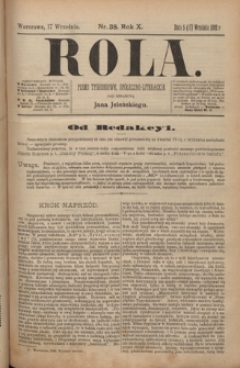 Rola : pismo tygodniowe, społeczno-literackie T. 10, Nr 38 (17 września 1892)