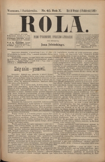 Rola : pismo tygodniowe, społeczno-literackie T. 10, Nr 40 (1 października 1892)
