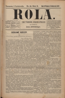 Rola : pismo tygodniowe, społeczno-literackie T. 10, Nr 41 (października 1892)