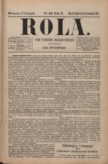 Rola : pismo tygodniowe, społeczno-literackie T. 10, Nr 46 (12 listopada 1892)
