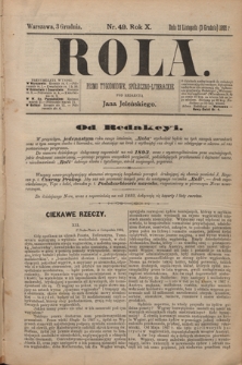 Rola : pismo tygodniowe, społeczno-literackie T. 10, Nr 49 (3 grudnia 1892)