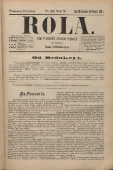 Rola : pismo tygodniowe, społeczno-literackieT. 10, Nr 50 (10 grudnia 1892)