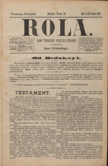 Rola : pismo tygodniowe, społeczno-literackie T. 10, Nr 53 (31 grudnia 1892)