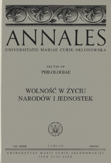 Annales Universitatis Mariae Curie-Skłodowska. Sectio FF, Philologiae. Vol. 12/13 (1994/1995) - Spis treści