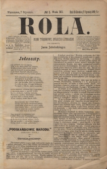 Rola : pismo tygodniowe społeczno-literackie R. 11, Nr 1 (26 grudnia 1892/7 stycznia 1893)