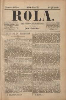 Rola : pismo tygodniowe społeczno-literackie R. 11, Nr 28 (3/15 lipca 1893)