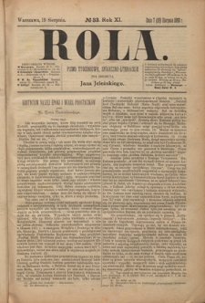 Rola : pismo tygodniowe społeczno-literackie R. 11, Nr 33 (7/19 sierpnia 1893)