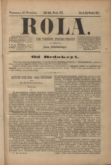 Rola : pismo tygodniowe społeczno-literackie R. 11, Nr 39 (18/30 września 1893)