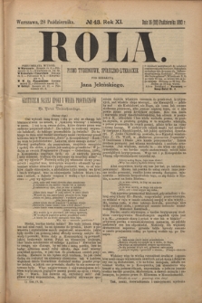 Rola : pismo tygodniowe społeczno-literackie R. 11, Nr 43 (16/28 października 1893)