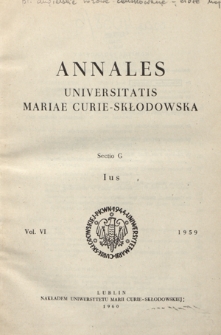 Annales Universitatis Mariae Curie-Skłodowska. Sectio G, Ius. Vol. 6 (1959) - Spis treści