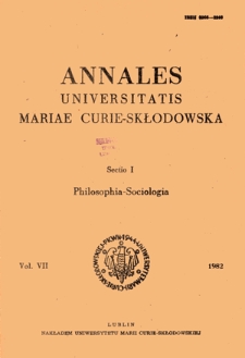 Annales Universitatis Mariae Curie-Skłodowska. Sectio I, Philosophia-Sociologia. Vol. 7 (1982) - Spi treści