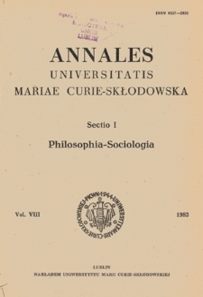 Annales Universitatis Mariae Curie-Skłodowska. Sectio I, Philosophia-Sociologia. Vol. 8 (1983)