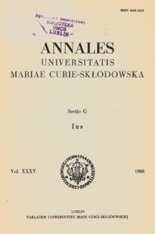 Annales Universitatis Mariae Curie-Skłodowska. Sectio G, Ius. Vol. 35 (1988) - Spis treści