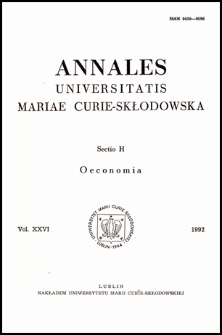 Annales Universitatis Mariae Curie-Skłodowska. Sectio H, Oeconomia, Vol. 26 (1992) - Spis treści