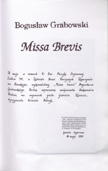 Bogusław Grabowski - Missa Brevis : [VI Dni Muzyki Organowej, Lublin '99, 18.05.1999 r.]