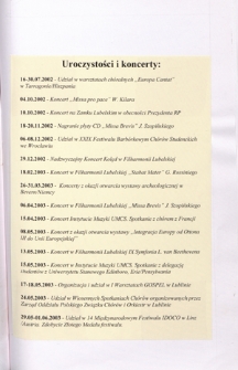 Uroczystości i koncerty, [lipiec 2002 - czerwiec 2003] ; Sprawozdanie z działalności Chóru Akademickiego UMCS [...] w roku akademickicm 2002/2003