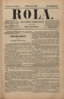 Rola : pismo tygodniowe, społeczno-literackie R. 12, nr 13 (19/31 marca 1894)