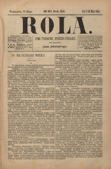 Rola : pismo tygodniowe, społeczno-literackie R. 12, nr 20 (7/19 maja 1894)