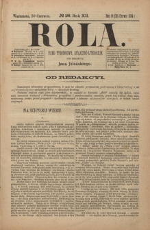 Rola : pismo tygodniowe, społeczno-literackie R. 12, nr 26 (18/30 czerwca 1894)