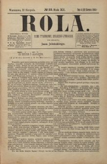 Rola : pismo tygodniowe, społeczno-literackie R. 12, nr 33 (6/18 sierpnia 1894)