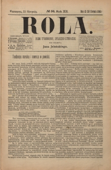Rola : pismo tygodniowe, społeczno-literackie R. 12, nr 34 (13/25 sierpnia 1894)
