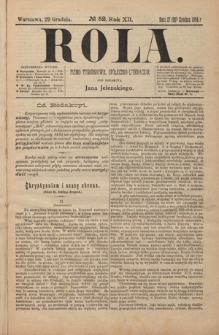 Rola : pismo tygodniowe, społeczno-literackie R. 12, nr 52 (17/29 grudnia 1894)