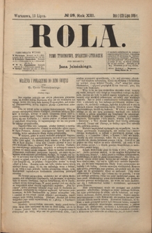 Rola : pismo tygodniowe, społeczno-literackie R. 13, Nr 28 (1/13 lipca 1895)