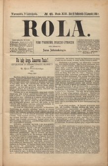 Rola : pismo tygodniowe, społeczno-literackie R. 13, Nr 45 (28 października/9 listopada 1895)