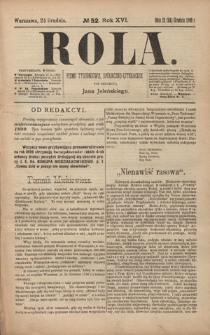 Rola : pismo tygodniowe, społeczno-literackie R. 16, Nr 52 (12/24 grudnia 1898)