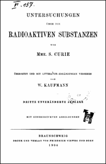 Untersuchungen über die Radioactiven Substanzen
