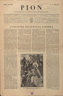 Pion : tygodnik literacko-społeczny R. 3, Nr 1=66 (5 stycznia 1935)