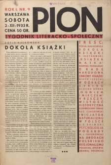 Pion : tygodnik literacko-społeczny R. 1, Nr 9 (2 grudnia 1933)