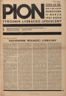 Pion : tygodnik literacko-społeczny R. 5, Nr 10=179 (11 marca 1937)