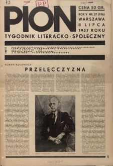 Pion : tygodnik literacko-społeczny R. 5, Nr 27=196 (8 lipca 1937)